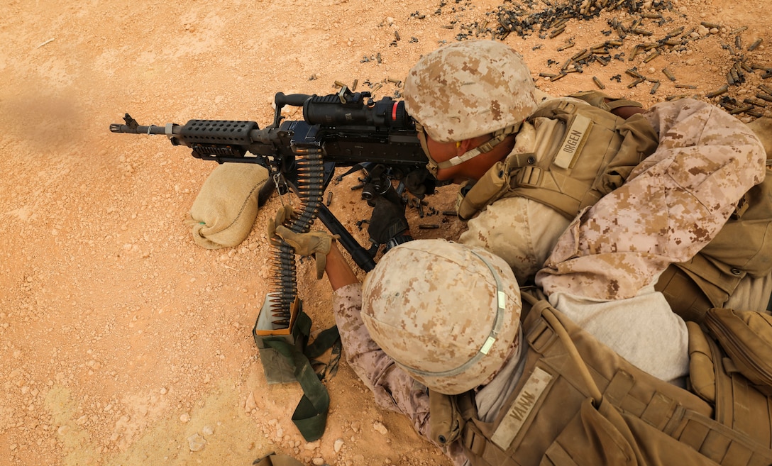 Marines with 4th Assault Amphibian Battalion conduct machine gun range during BRIGHT STAR 25