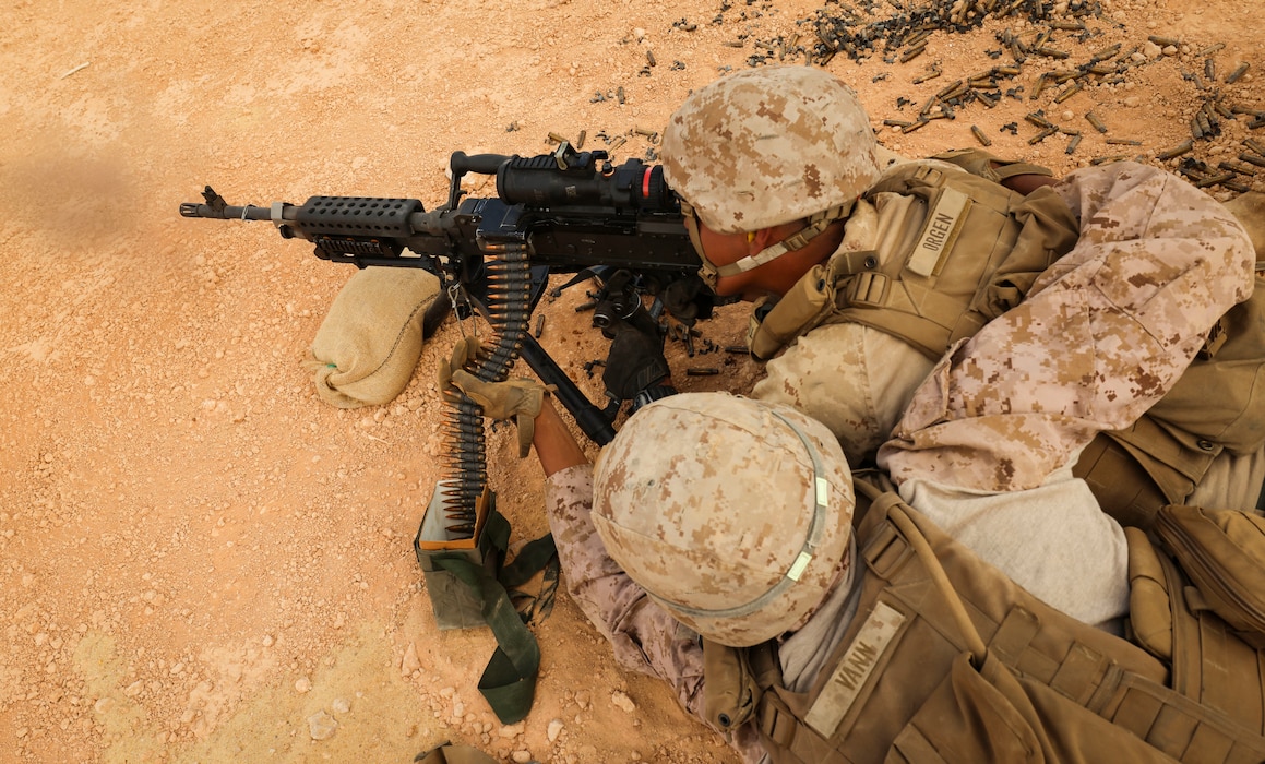 Marines with 4th Assault Amphibian Battalion conduct machine gun range during BRIGHT STAR 25