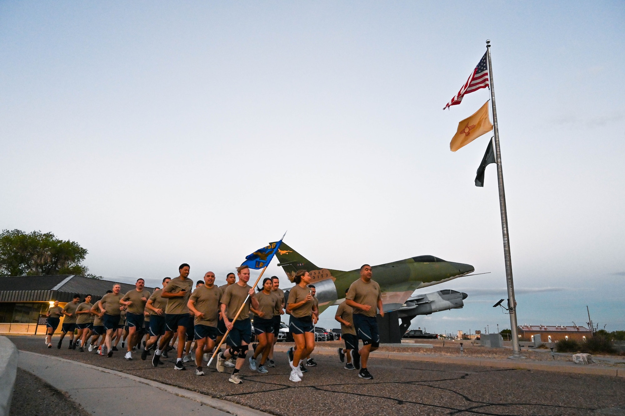 Runners in formation.