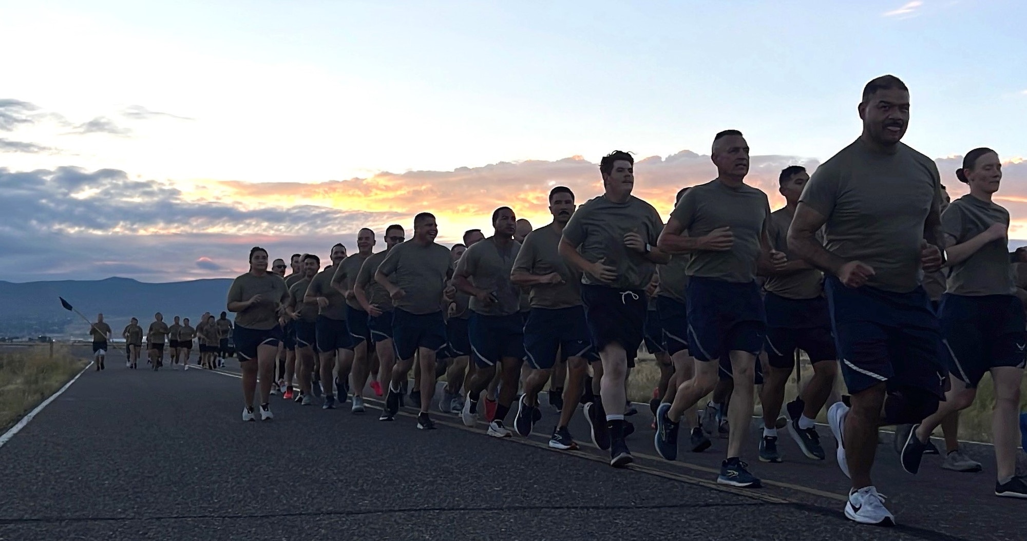 Runners in formation.