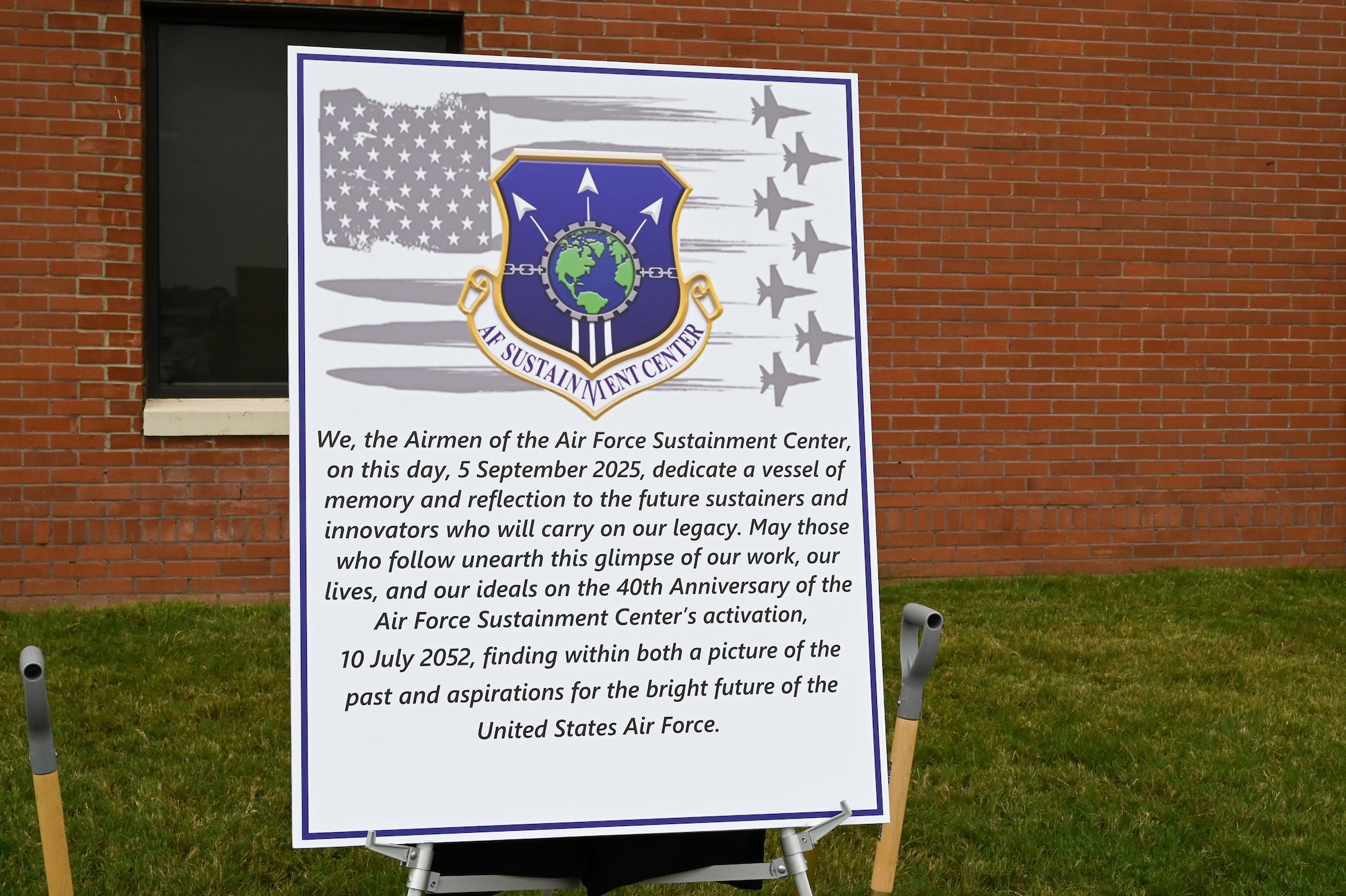 Military leadership burying a time capsule.