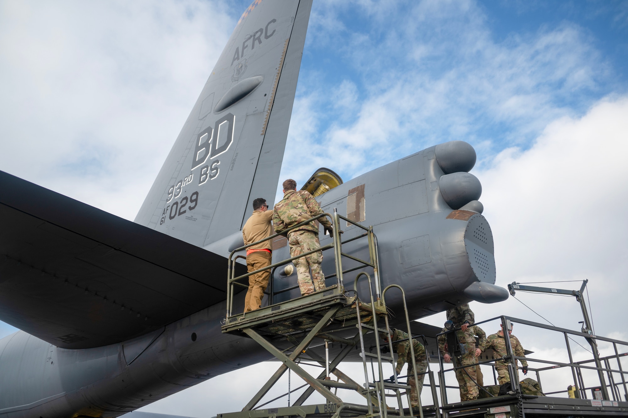 Airmen work on a B-52 Stratofortress