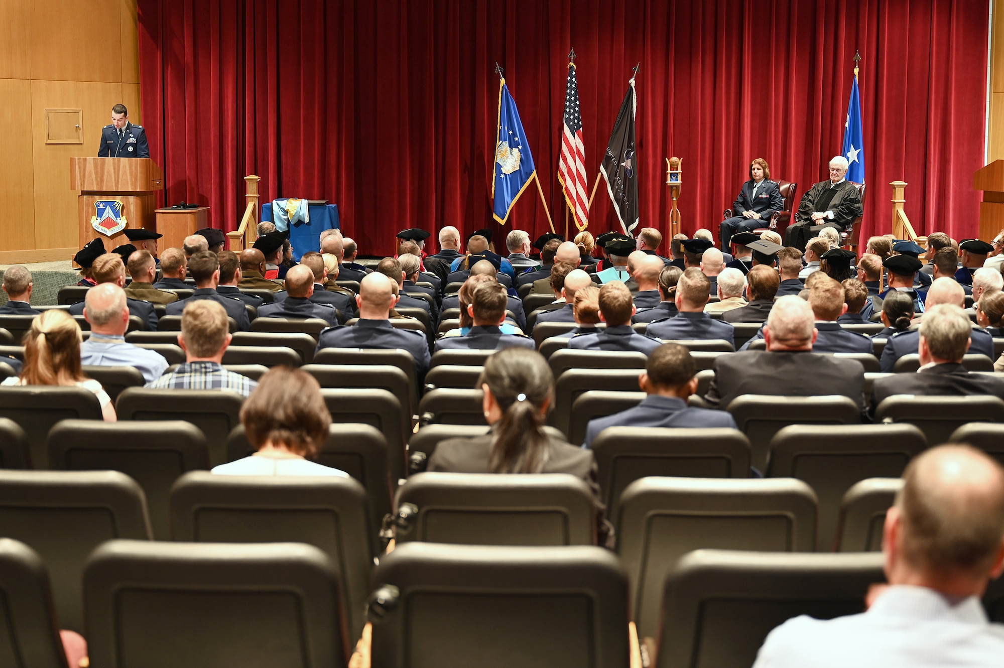 Air University hosted a ceremony to present American politician, historian and author Newt Gingrich an honorary doctorate at Maxwell Air Force Base, Alabama