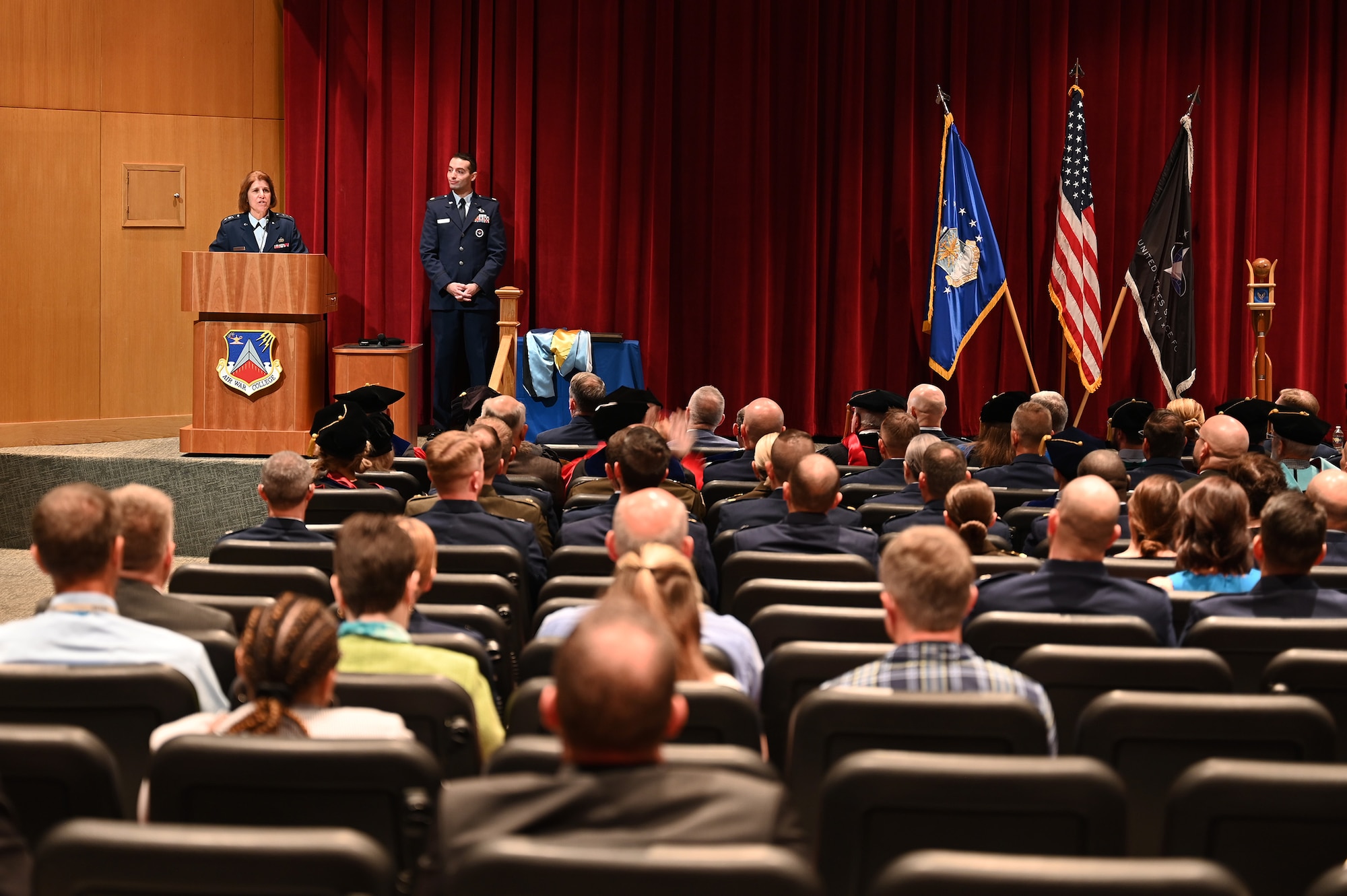 U.S. Air Force Lt. Gen. Andrea D. Tullos, Air University commander and president, spoke about the accomplishments of Newt Gingrich,