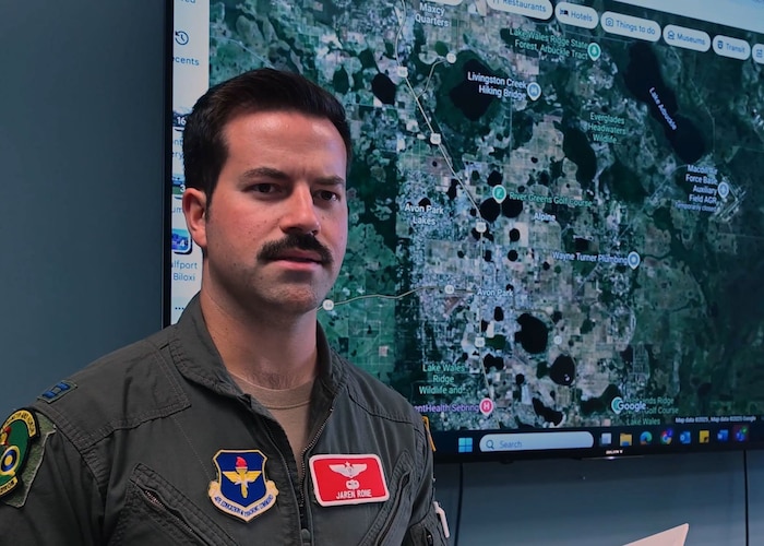 U.S. Air Force Capt. Jaren Rone, 32nd Student Squadron, Squadron Officer School, flight commander and instructor, conducts his class at Maxwell Air Force Base, Alabama, July 15, 2025.