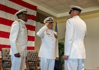 NAVAL STATION NORFOLK (Sept. 12, 2025) – Commander, Navy Installations Command, Vice Adm. Scott Gray, presides over the turnover between Rear Adm. Carl Lahti and Rear Adm. Stephen Barnett as Barnett assumes command of Navy Region Mid-Atlantic (CNRMA), during a change of command and retirement ceremony held at Vista Point onboard Naval Station Norfolk, Sept. 12. CNRMA, now commanded by Rear Adm. Stephen Barnett, is the regional coordinator for all shore-based naval personnel and shore activities in the Mid-Atlantic region, which encompasses 20 states, 13 installations, and numerous Navy reserve centers from Maine to Virginia and as far west as Illinois. (U.S. Navy photo by Mass Communication Specialist 1st Class Kirk T. Putnam)