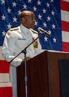 NAVAL STATION NORFOLK (Sept. 12, 2025) – Commander, Navy Region Mid-Atlantic (CNRMA), Rear Adm. Stephen Barnett, speaks to the audience during a change of command and retirement ceremony held at Vista Point onboard Naval Station Norfolk, Sept. 12. CNRMA, now commanded by Rear Adm. Stephen Barnett, is the regional coordinator for all shore-based naval personnel and shore activities in the Mid-Atlantic region, which encompasses 20 states, 13 installations, and numerous Navy reserve centers from Maine to Virginia and as far west as Illinois. (U.S. Navy photo by Mass Communication Specialist 1st Class Kirk T. Putnam)
