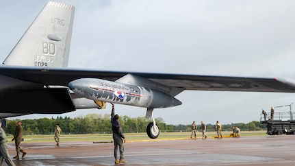 An Airman works on a B-52 Stratofortress