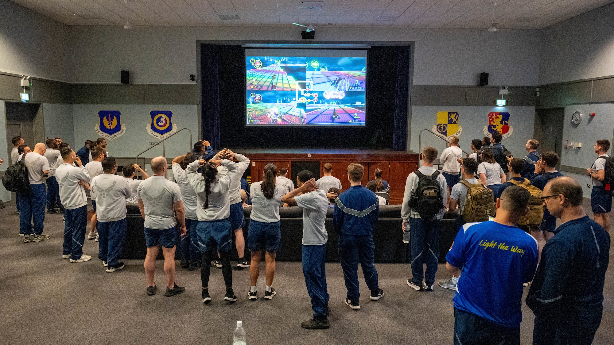 Participants gather for a Mario Kart tournament