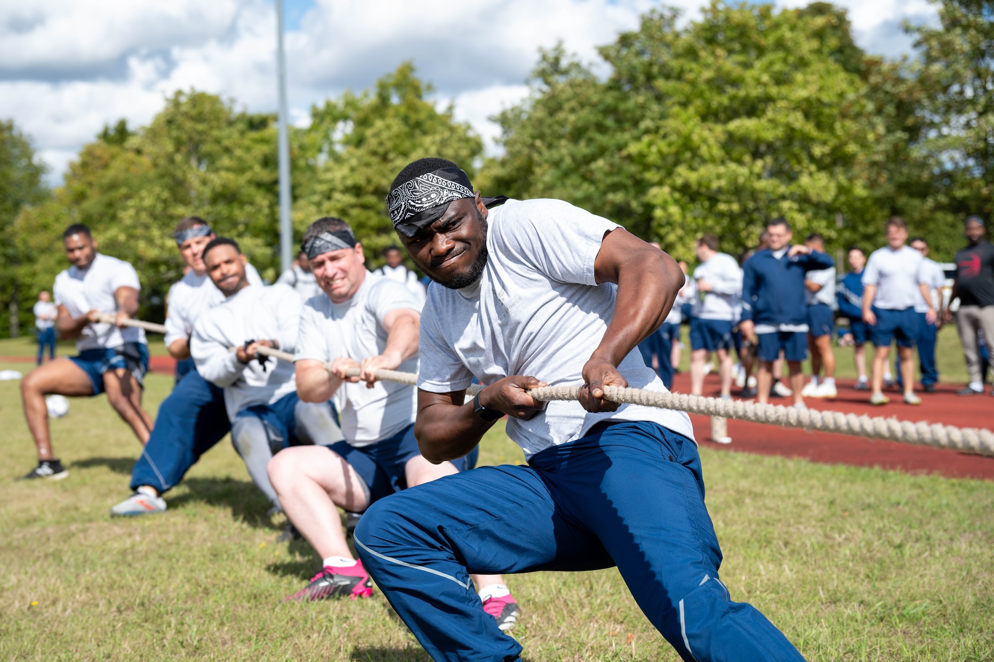 Airmen compete in a tug-of-war match