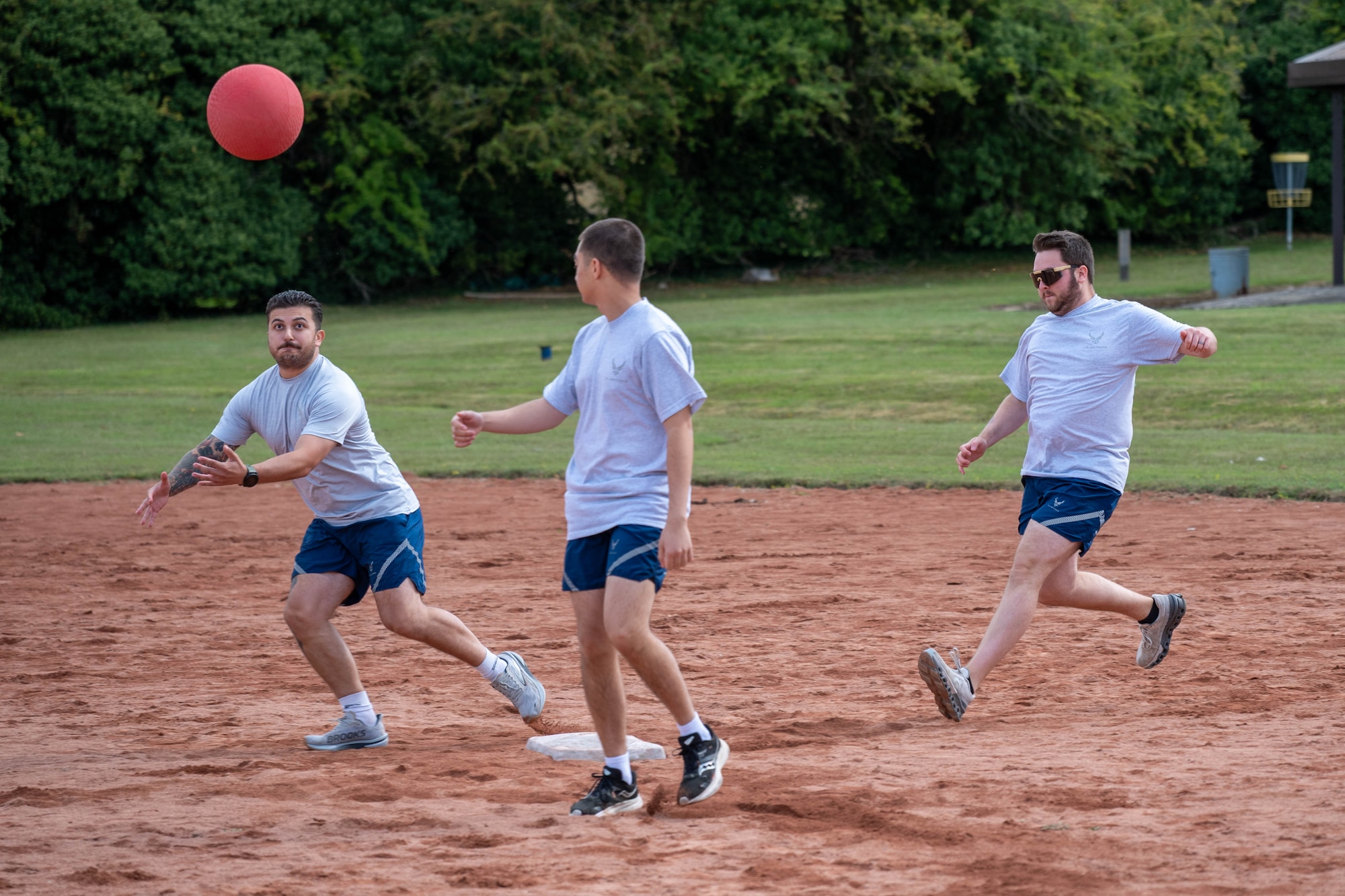 Airmen play kickball during Pathfinder Day