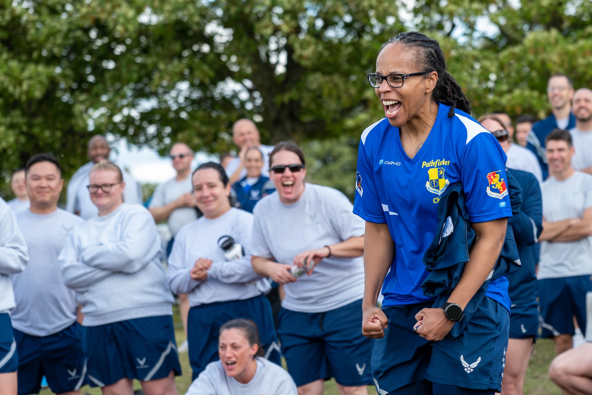 CMSgt Tyhae Willocks cheers for teammates