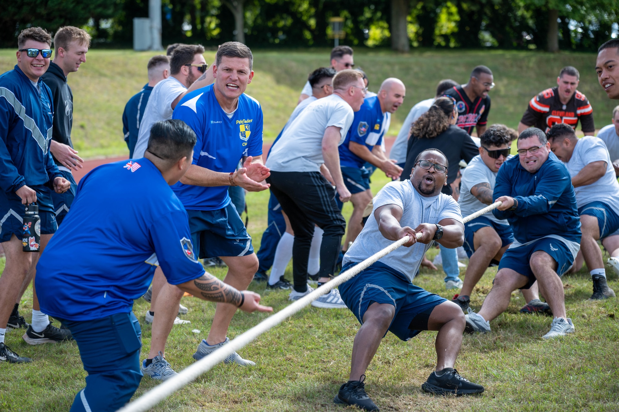 Airmen compete in a tug-of-war match