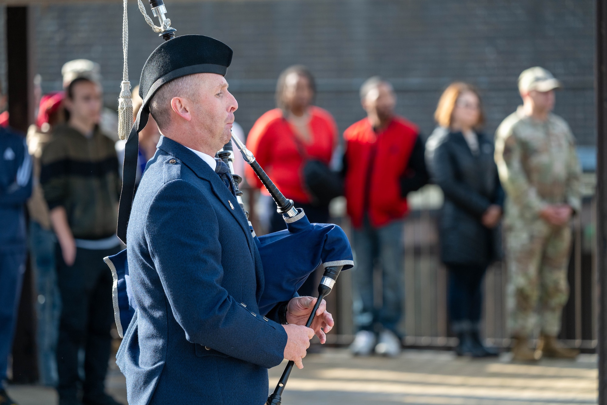 A bagpiper performs during a 9/11 memorial ceremony