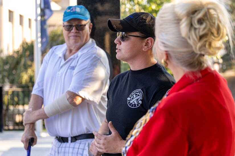 Jennifer Highwood, Lawrenceburg Police Department officer, delivers remarks during a commemoration ceremony at the Indiana 9/11 Memorial in Indianapolis Sept. 11, 2025. Soldiers and civilians from the U.S. Army Financial Management Command joined the Daughters of the American Revolution Caroline Scott Harrison Chapter, the Indianapolis Fire Department’s Station 13, police officers from various agencies and members of the public to commemorate the 24th anniversary of the terrorist attacks on Sept. 11, 2001. (U.S. Army photo by Mark R. W. Orders-Woempner)