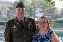 U.S. Army Col. Shaun D. McMurchie, 45th Finance Center director, and his wife, Amy McMurchie, pose for a photo after a commemoration ceremony at the Indiana 9/11 Memorial in Indianapolis Sept. 11, 2025. Soldiers and civilians from the U.S. Army Financial Management Command joined the Daughters of the American Revolution Caroline Scott Harrison Chapter, the Indianapolis Fire Department’s Station 13, police officers from various agencies and members of the public to commemorate the 24th anniversary of the terrorist attacks on Sept. 11, 2001. (U.S. Army photo by Mark R. W. Orders-Woempner)