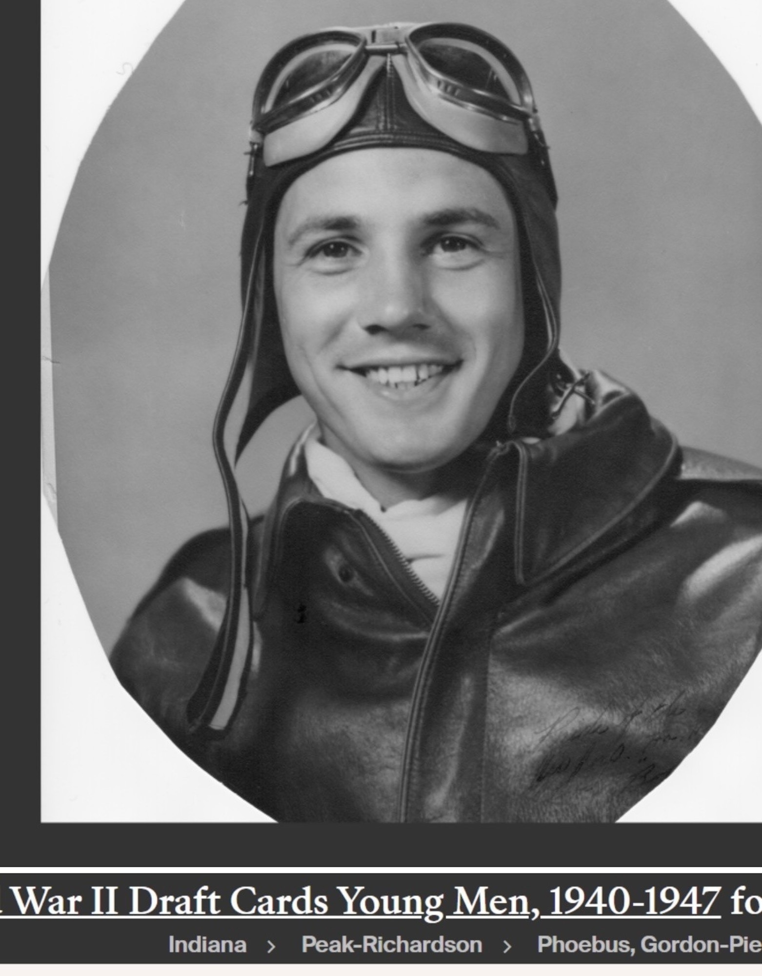 Maj. Robert Pickrell Sr. poses for a picture for a World War II draft card. Maj. Pickrell flew missions for the U.S. Army Air Corps.