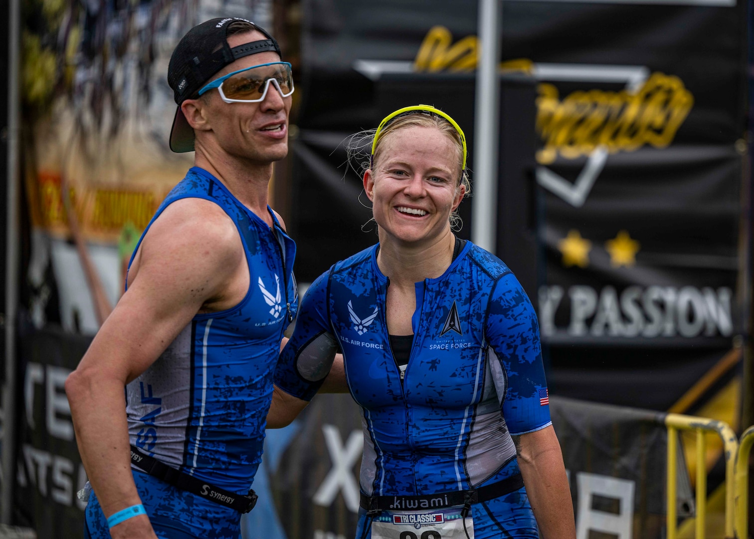 Photo caption #4 Air Force Capt. Sam Skold celebrates with a teammate after finishing second place in the women's division at the 2025 Armed Forces Triathlon Championship in San Diego Sept. 13, 2025. (U.S. Armed Forces Sports phot by Mass Communications Specialist First Class Colby Mothershead - released)