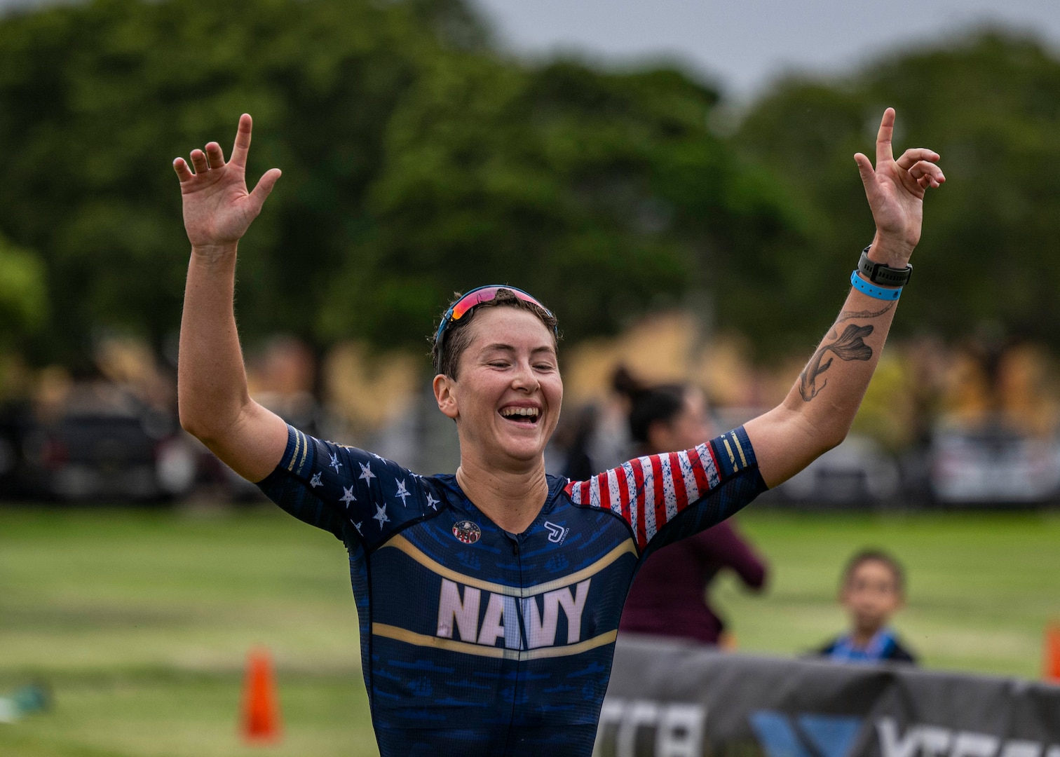 Photo caption #3 Navy Ensign Hannah Walz finishes first in the Women's Division for the second straight year at the 2025 Armed Forces Triathlon Championship in San Diego. (U.S. Armed Forces Sports phot by Mass Communications Specialist First Class Colby Mothershead - released)