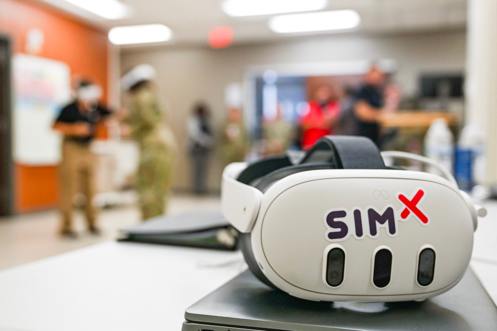 A SimX virtual reality headset rests on a table during a demonstration at Wilford Hall Ambulatory Surgical Center, Joint Base San Antonio-Lackland, Texas, Sept. 5, 2025.