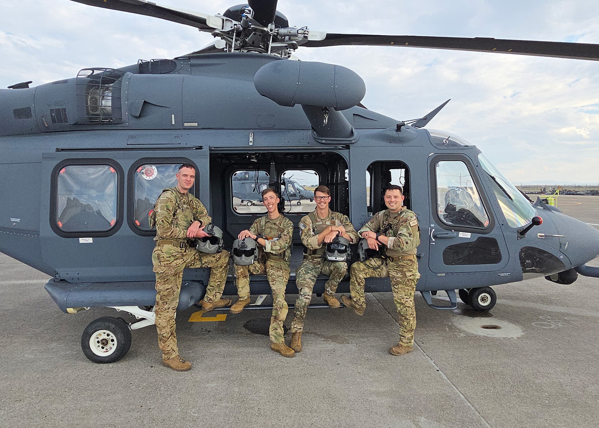 Grey Wolf helicopter and crew.
