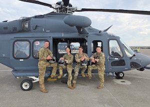 Grey Wolf helicopter and crew.