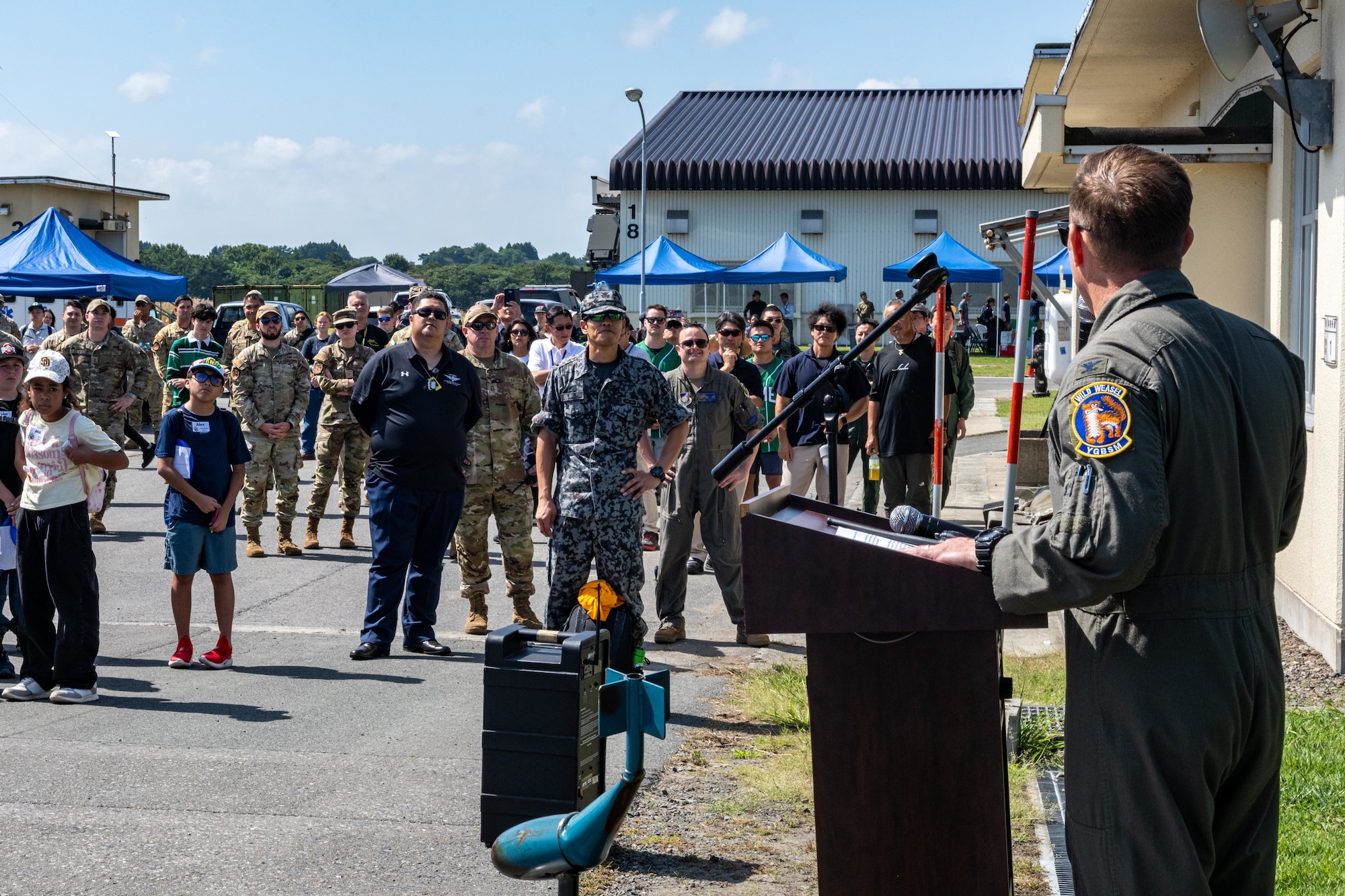 U.S. Air Force Col. Paul Davidson, 35th Fighter Wing (FW) commander, gives closing remarks during Range Day 2025 at Draughon Range.
