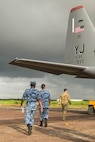 A United States Air Force crew chief along with Bangladeshi Air Force members conduct a post flight inspection after landing a C-130J Hercules during Pacific Angel 25-3 at BAF Base Zahrul Haque in Chittagong, Bangladesh, Sept 12, 2025.