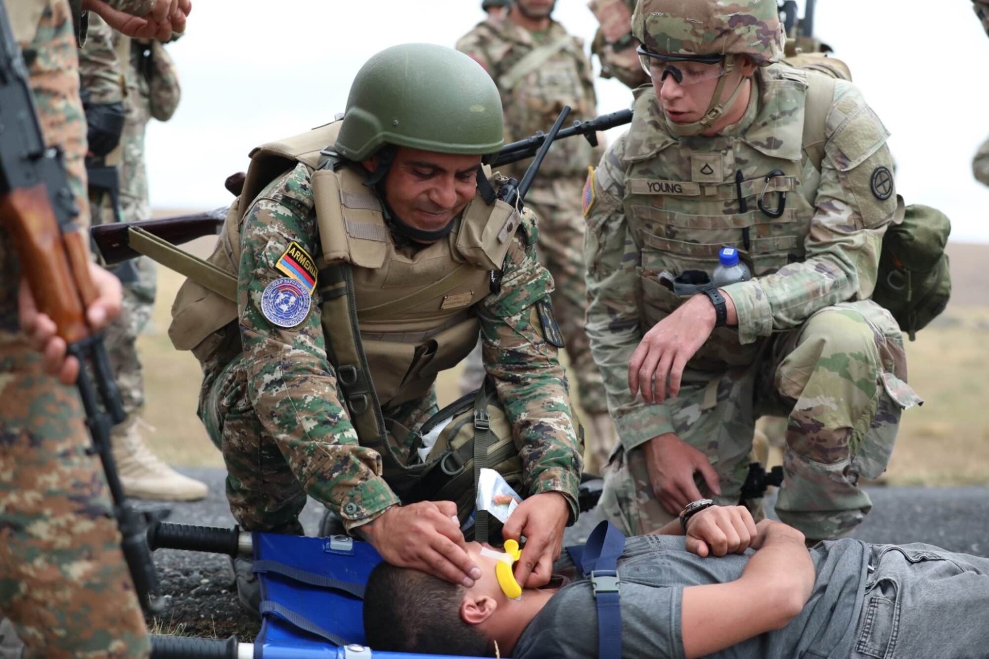 Kansas Army National Guard Soldiers conduct medical training with Soldiers from the Republic of Armenia during Exercise Eagle Partner 2025 in August.