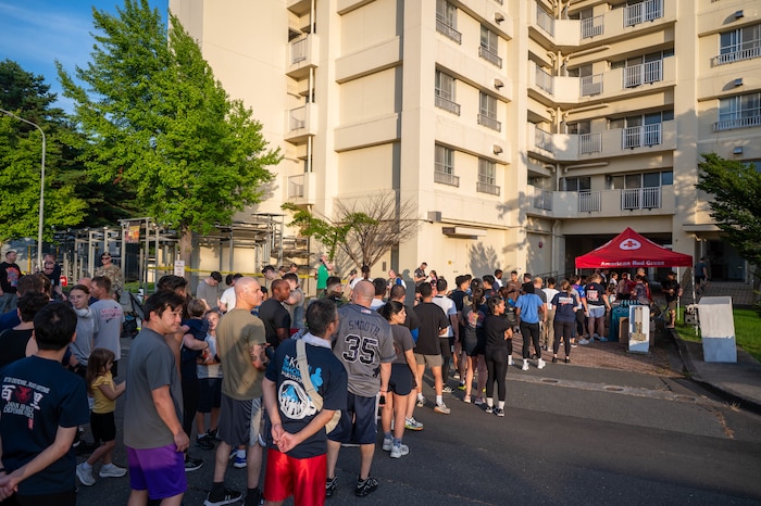 Participants of the 9/11 remembrance stair climb line up at Misawa Air base, Japan. Sept 11, 2025.