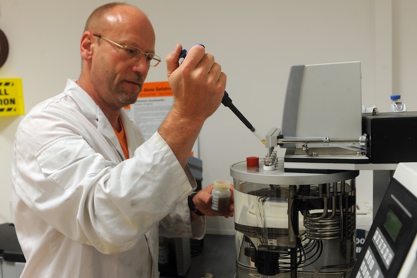 The 405th Army Field Support Brigade’s Army Oil Analysis Program (AOAP) laboratory in Kaiserslautern, Germany, officially shuttered its doors in accordance with an Army directive to cease operations due to funding. Consequently, all Army units in Europe will no longer be required to submit oil samples to the 405th AFSB’s AOAP lab but should submit special samples to the AOAP lab at Redstone Arsenal, Alabama. Pictured here, a physical science technician at AOAP Kaiserslautern tests oil samples in 2017. (File photo by then Staff Sgt. Alexander Burnett)