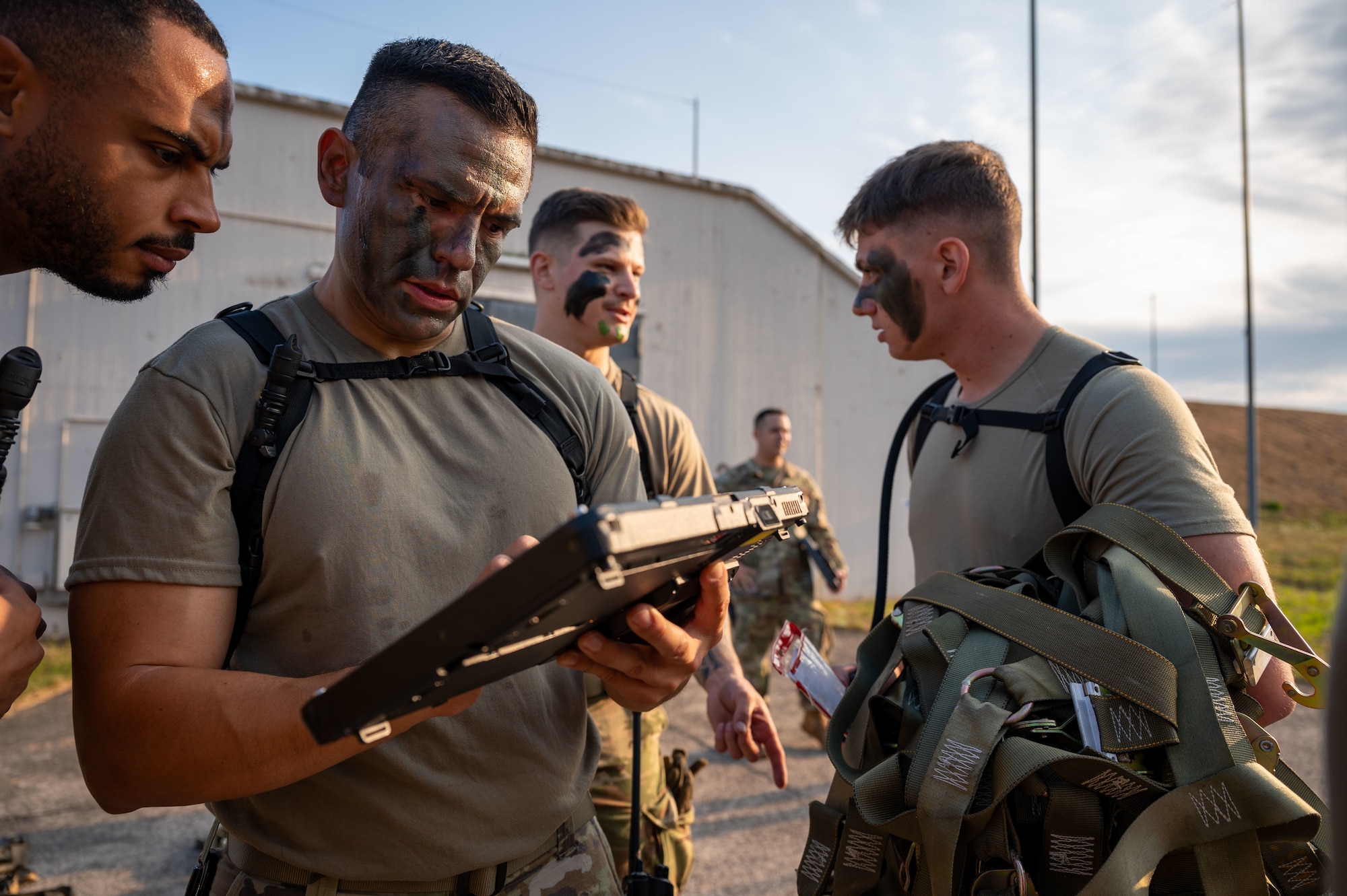 U.S. Airmen assigned to the 86th Munitions Squadron conduct an inventory check during an exercise at Ramstein Air Base