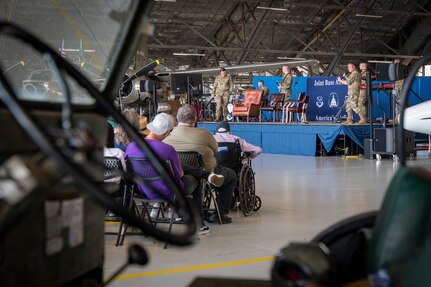 Max Impact, one of six ensembles of The U.S. Air Force Band, performs during the 2025 Joint Base Andrews Air Show at Joint Base Andrews, Maryland, Sept. 13, 2025. The air show features U.S. military and civilian aerial demonstrations, static displays, and opportunities for the public to engage with service members, honoring the legacy of aviation excellence while inspiring the next generation of aviators and aerospace innovators. (U.S. Air Force photos by Staff Sgt. Kimberly Barrera)