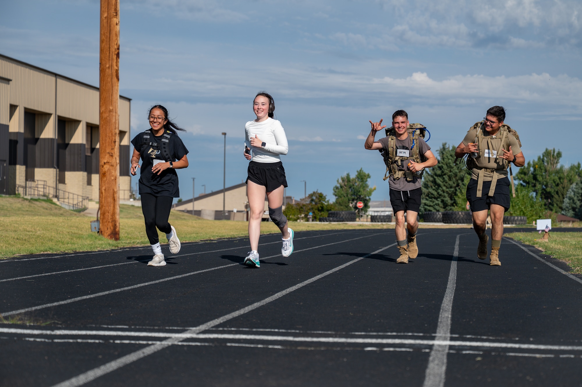 A group of people running
