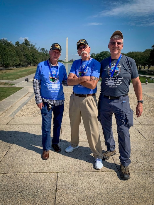 Retired U.S. Air Force Capt. Earl Morse, one of the founders of Honor Flight, stands with his uncle Ted, and father in Washington D.C. Ted, a U.S. Army helicopter pilot, completed two tours in Vietnam, surviving two shoot-downs due to mechanical failure and earning a Purple Heart and eight Air Medals. Earl’s father, a retired Air Force member, served at Da Nang Air Base during the Tet Offensive from 1967 to 1968. The flight marked a rare moment of shared recognition for three generations of military service. (Courtesy photo from Morse)
