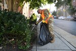Brig. Gen. Leland D. Blanchard II, Commanding General (Interim) of the D.C. National Guard, and members of Task Force Beautification join Ward 8 residents, volunteers, and 8B06 Advisory Neighborhood Commission (ANC) members for a pop-up community clean-up in Washington, D.C., Sept. 13, 2025. The effort, led by ANC Commissioner Marcus “Mick” Hickman, marked the first time D.C. National Guard members worked alongside residents and elected officials in support of the D.C. Safe and Beautiful mission in providing critical support to the D.C. Metropolitan Police Department in ensuring the safety of all who live, work and visit the District. Many of the participating Guard members live and work in the District, strengthening their shared commitment to keeping local neighborhoods safe and clean.