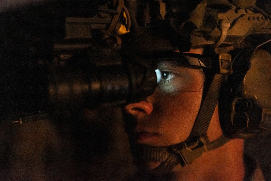U.S. Marine Corps Lance Cpl. Luke Rashid, a rifleman with Battalion Landing Team 3/5, 11th Marine Expeditionary Unit, prepares for a nighttime raid as part of Raid Leaders Course 25-4 hosted by Expeditionary Operations Training Group, I MEF, on Marine Corps Base Camp Pendleton, California, Sept. 10, 2025.