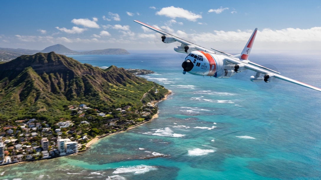 Coast Guard Air Station Barbers Point aircrews conduct flight formations in the soon to be retired HC-130H Hercules airplane. The HC-130H model has been assigned to the unit since 1959 and is being replaced by the HC-130J model. (U.S. Coast Guard photo by Lt. Cmdr. Scott Handlin)