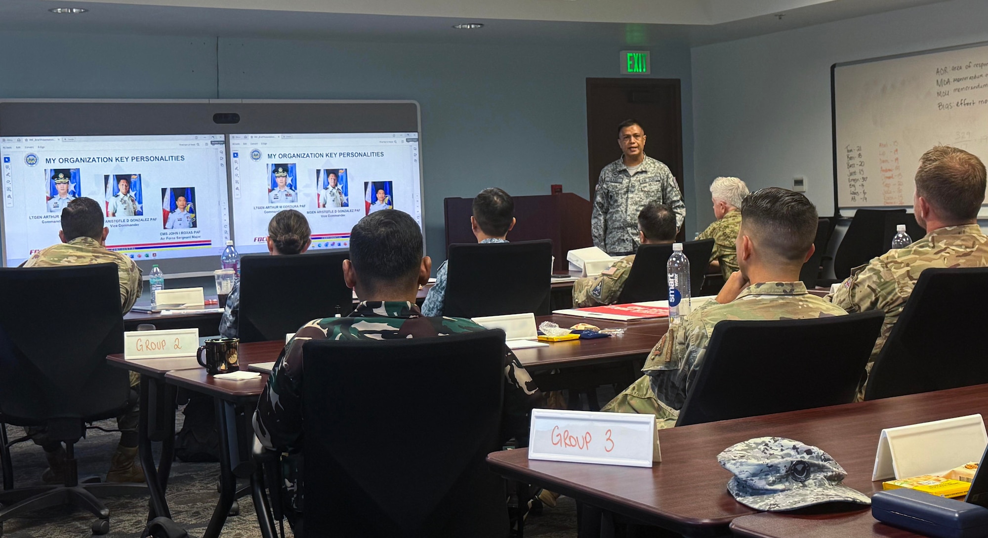 Philippines Air Force Master Sergeant Emerson Olaso, PAF Education and Training Command Noncommissioned Officer School, attending the Pacific Air Forces Inter-Pacific Air Forces Academy gives a presentation during the Inter-Pacific Senior Enlisted Leader Seminar at Joint Base Pearl Harbor-Hickam, Aug. 12, 2025. The program focuses on leader-follower self-awareness, enhancing strategic intelligence, cultivating intercultural communication and fostering relationships among the multinational enlisted force. (Courtesy photo)