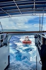 The USCGC Myrtle Hazard (WPC 1139) recovers the small boat after visiting to Rota on Aug. 27, 2025.