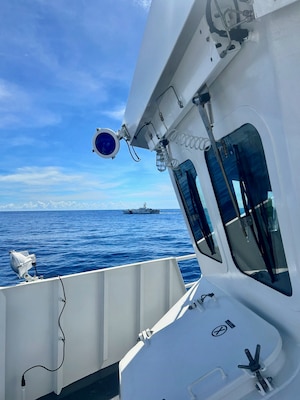 The USCGC Myrtle Hazard (WPC 1139) and USCGC Oliver Henry (WPC 1140) cross paths on Sept 1, 2025, off Guam.