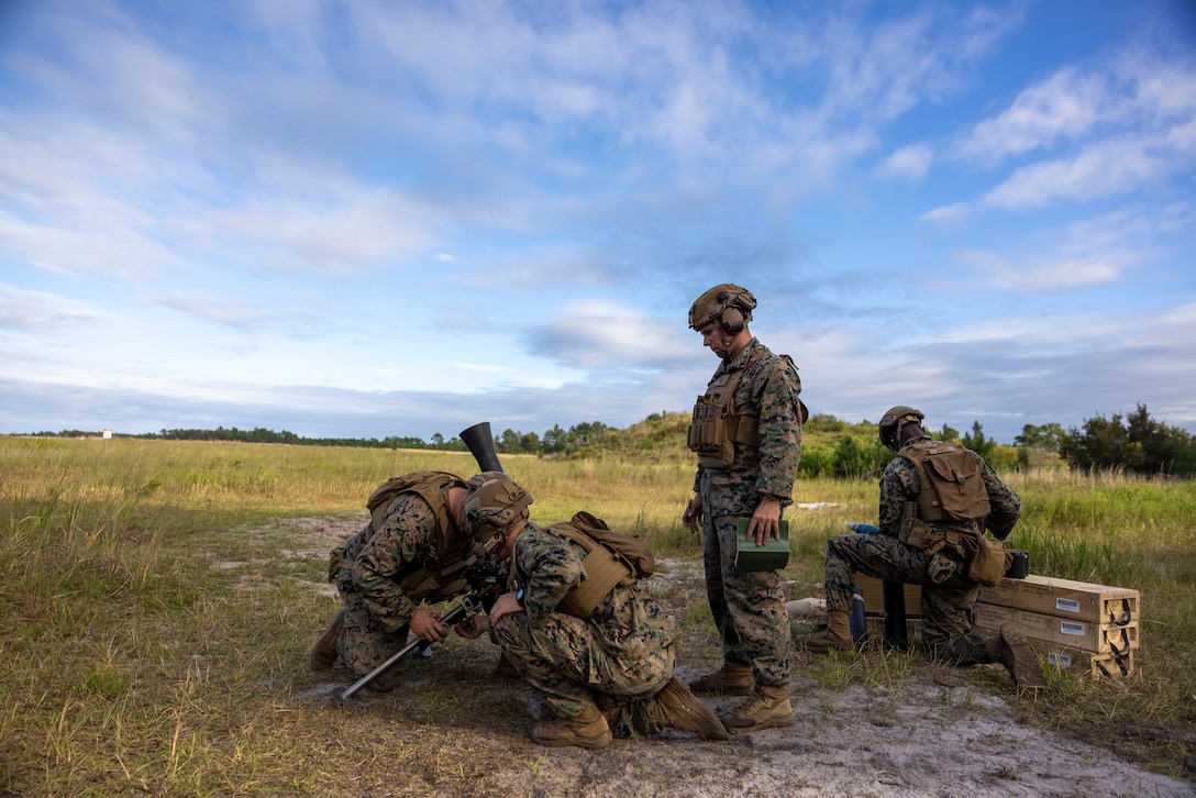 U.S. Marines with 2nd Battalion 2nd Marine Regiment, participate in a mortar range during exercise UNITAS 2025, on Marine Corps Base Camp Lejeune, North Carolina, Sep. 15, 2025. UNITAS, which is Latin for “unity,” was conceived in 1959 and has taken place annually since first conducted in 1960. This year marks the 66th iteration of the world’s longest running annual multinational maritime exercise. (U.S. Marine Corps photo by Lance Cpl. Payton Goodrich)
