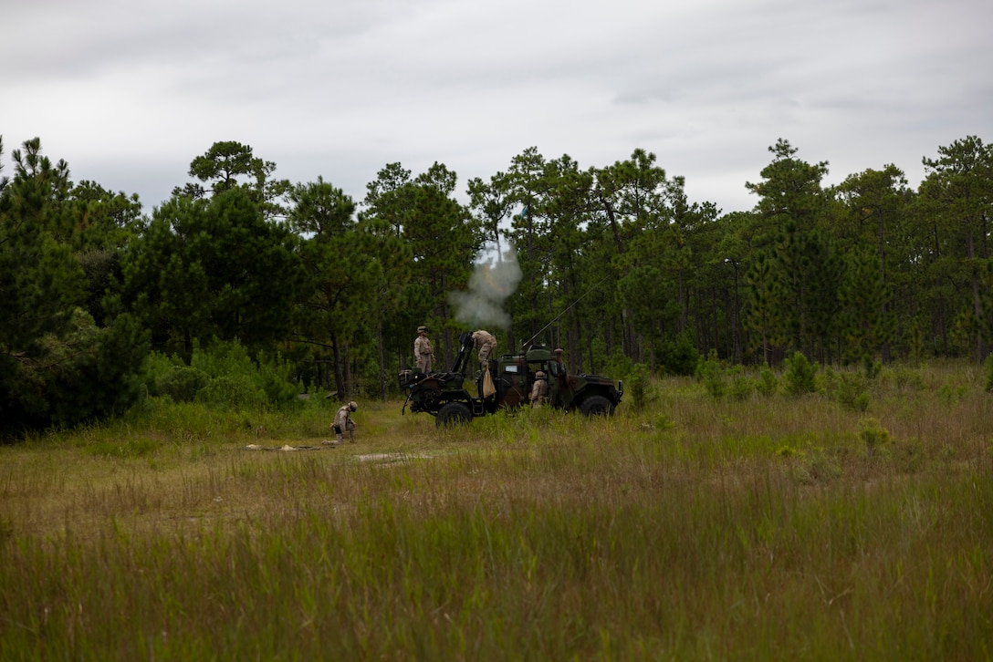 Marines with Infantería de Marina (Spanish marine corps) fire mortars during exercise UNITAS 2025, on Marine Corps Base Camp Lejeune, North Carolina, Sep. 15, 2025. UNITAS, which is Latin for “unity,” was conceived in 1959 and has taken place annually since first conducted in 1960. This year marks the 66th iteration of the world’s longest running annual multinational maritime exercise. (U.S. Marine Corps photo by Lance Cpl. Payton Goodrich)