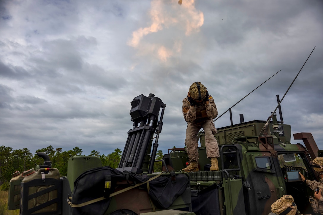 Infantería de Marina (Spanish marine corps) Marino. David Gutierrez fires a mortar during exercise UNITAS 2025, on Marine Corps Base Camp Lejeune, North Carolina, Sep. 15, 2025. UNITAS, which is Latin for “unity,” was conceived in 1959 and has taken place annually since first conducted in 1960. This year marks the 66th iteration of the world’s longest running annual multinational maritime exercise. (U.S. Marine Corps photo by Lance Cpl. Payton Goodrich)