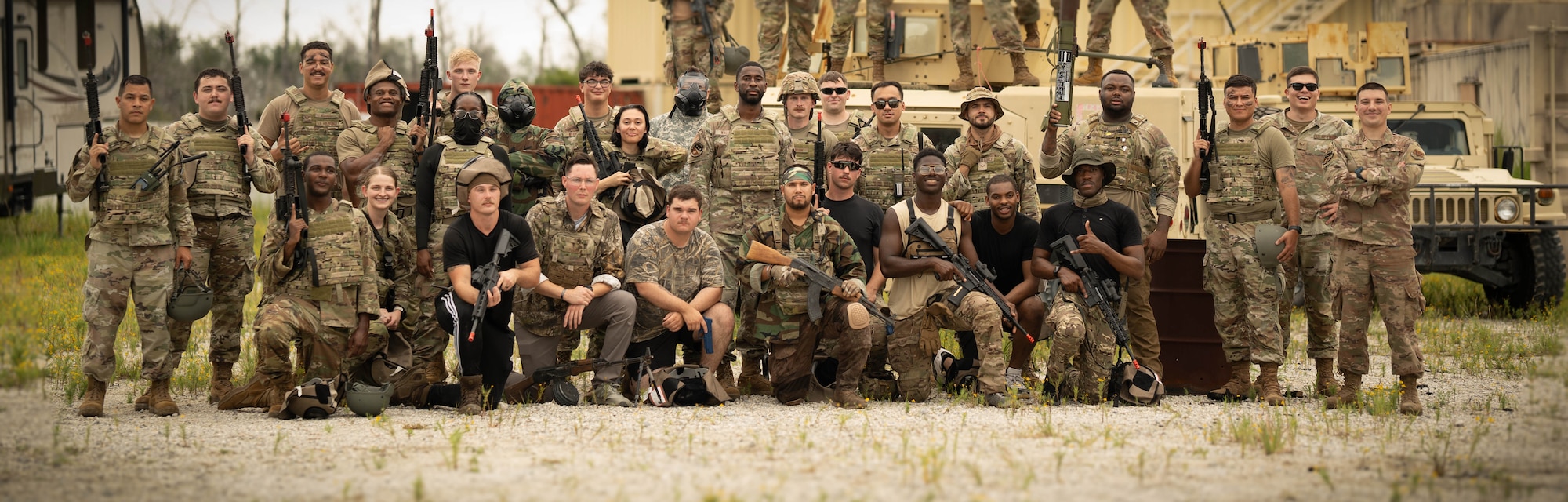 U.S. Airmen assigned to the 325th Communications and Security Forces Squadrons pose for a photo during exercise Ground-to-Air Transmit and Receive Aid.