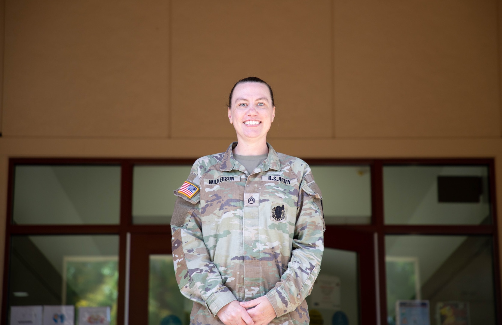 Staff Sgt. Crystal Wilkerson, noncommissioned officer in charge of the 25th Combat Aviation Clinic, a component of Desmond T. Doss Clinic, received a nomination for recognition of exceptional performance from a medical support assistant praising her efforts to significantly improve medical service delivery to Soldiers through a comprehensive digital transformation, Sept. 11, 2025. (Defense Health Agency photo by Khinna Kaminske)