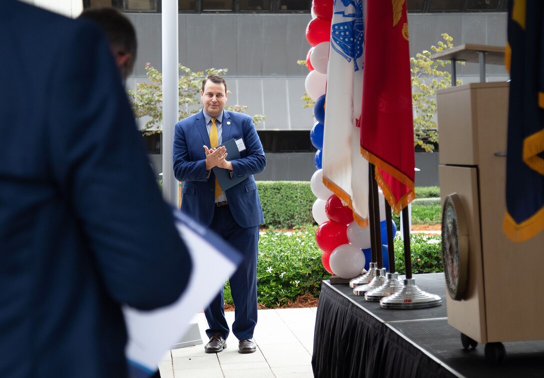Walt Dannenberg, VA Long Beach Medical Center, director waits to speak during a ribbon-cutting ceremony for two mental health facilities at the VA Long Beach Healthcare System Aug. 28 in Long Beach, California.