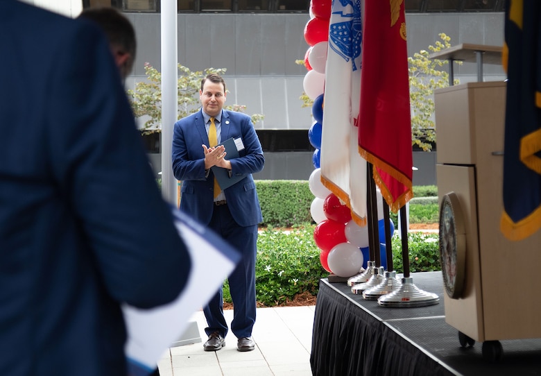 Walt Dannenberg, VA Long Beach Medical Center, director waits to speak during a ribbon-cutting ceremony for two mental health facilities at the VA Long Beach Healthcare System Aug. 28 in Long Beach, California.
