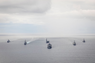 U.S. 7TH FLEET AREA OF OPERATIONS (Sept. 16, 2025) — Japan Maritime Self-Defense Force, Republic of Korea Navy, and U.S. Navy ships sail in formation in support of Exercise Freedom Edge 25, Sept. 16. Trilateral exercises like Freedom Edge...