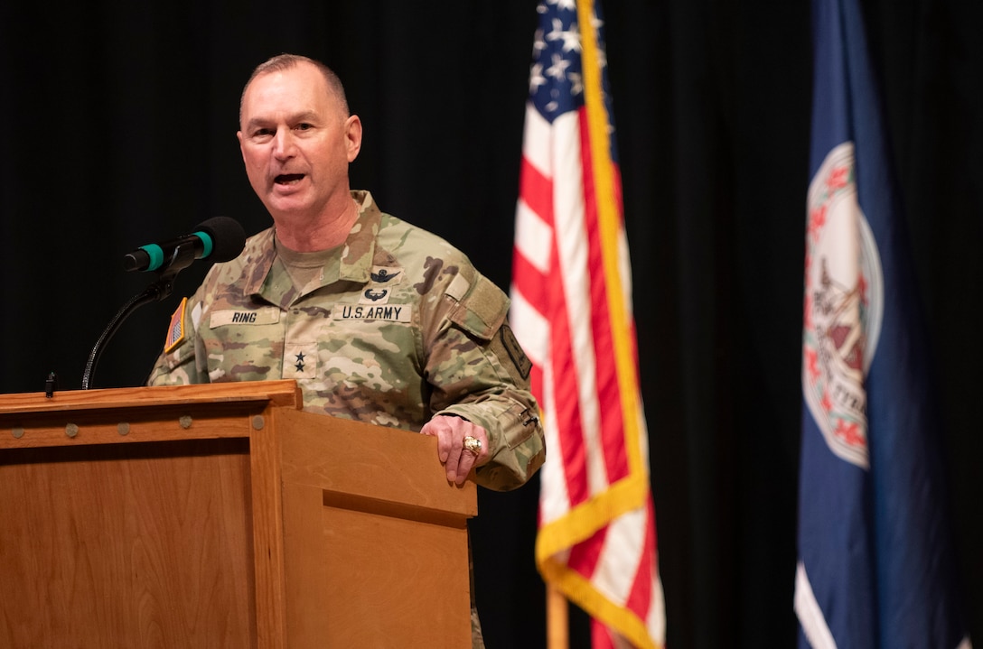 Adjutant General of Virginia speaks during ceremony